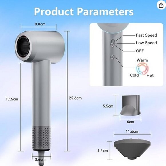 New Hair Dryer 110000 RPM High-Speed Ionic Blow Dryer 3 Temps and 2 Speeds - Picture 9 of 10